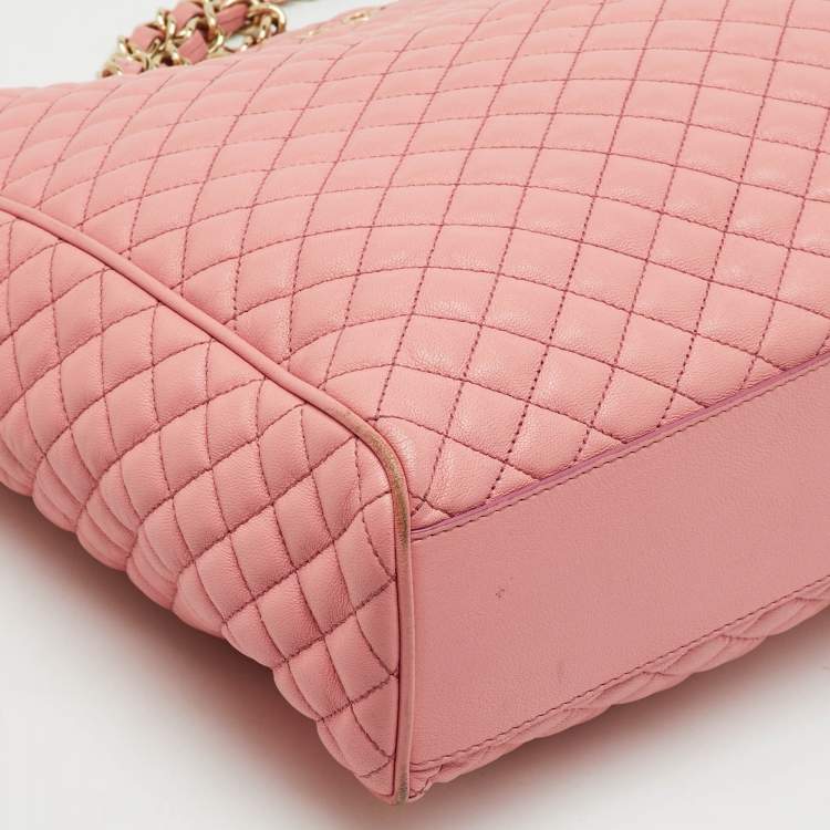 Pre Owned D&G Peach Pink Quilted Leather Lily Glam Tote