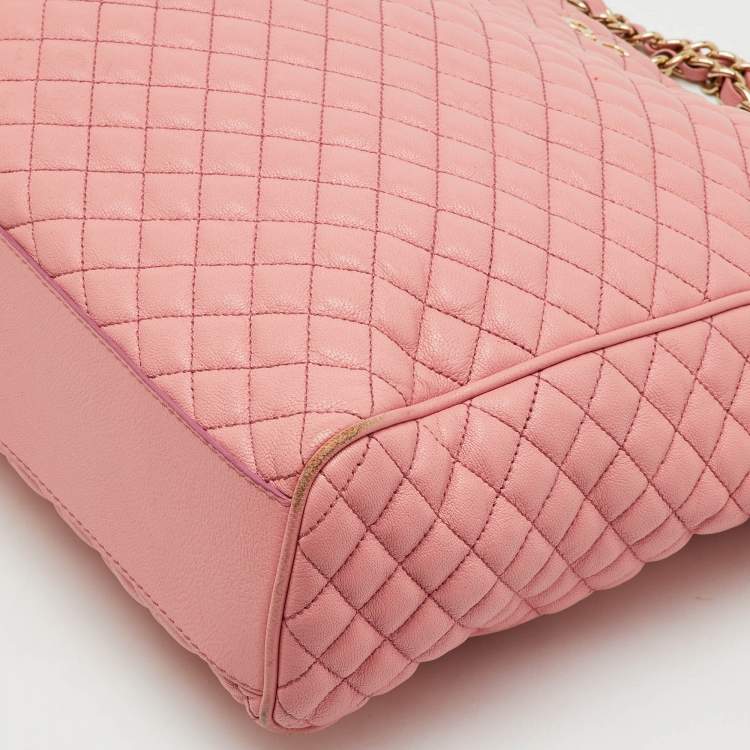 Pre Owned D&G Peach Pink Quilted Leather Lily Glam Tote