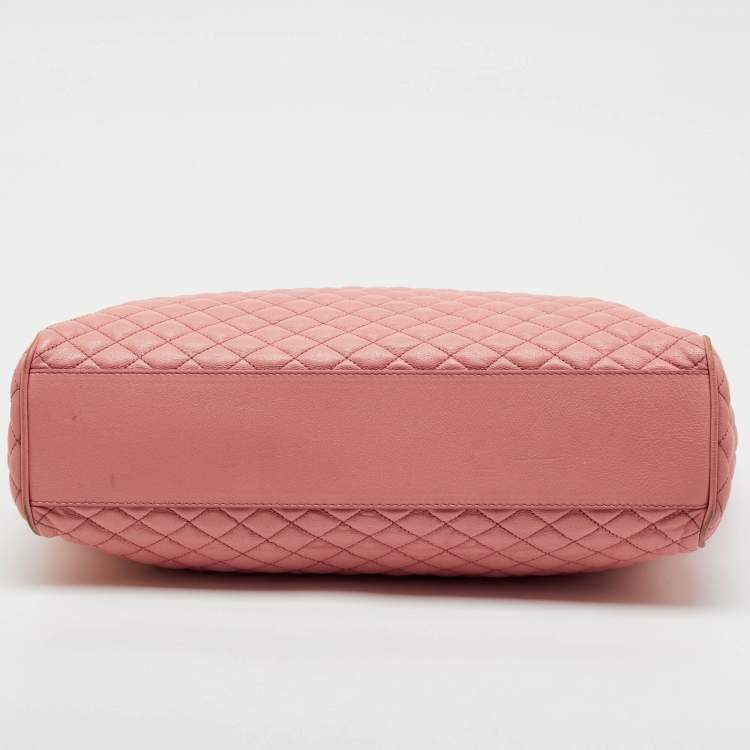 Pre Owned D&G Peach Pink Quilted Leather Lily Glam Tote