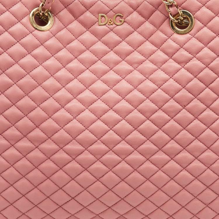 Pre Owned D&G Peach Pink Quilted Leather Lily Glam Tote
