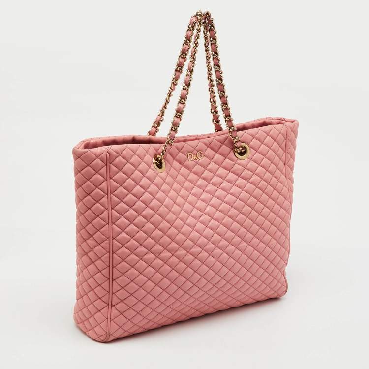 Pre Owned D&G Peach Pink Quilted Leather Lily Glam Tote