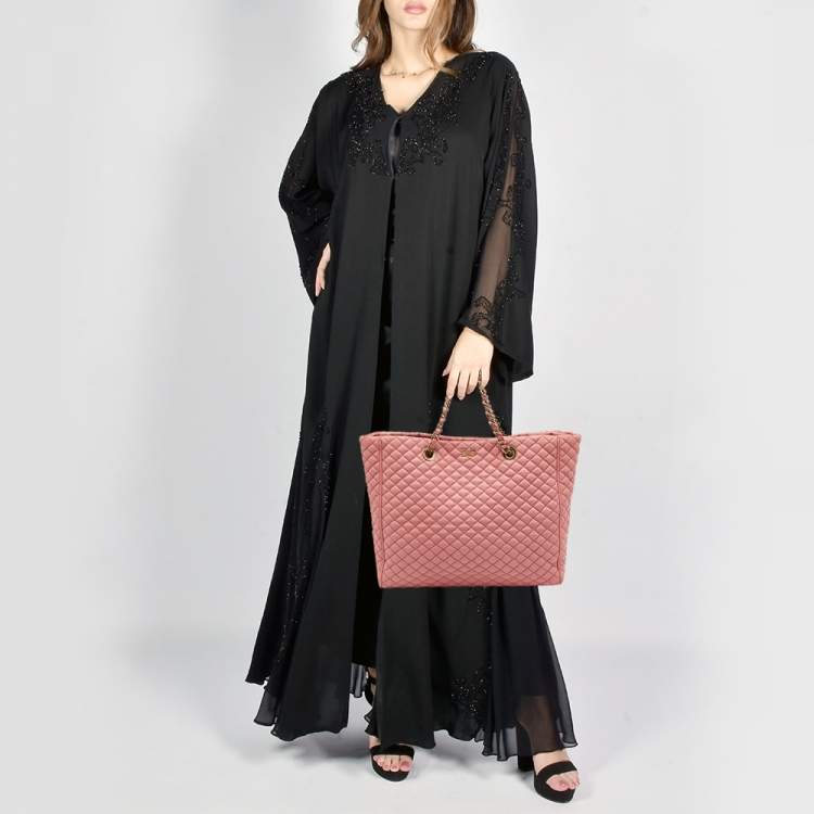 Pre Owned D&G Peach Pink Quilted Leather Lily Glam Tote