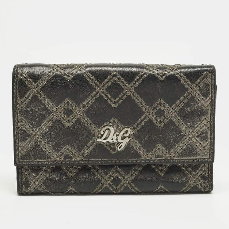 مملوكة مسبقًا D&G Logo Stitched Grey Leather Trifold Wallet