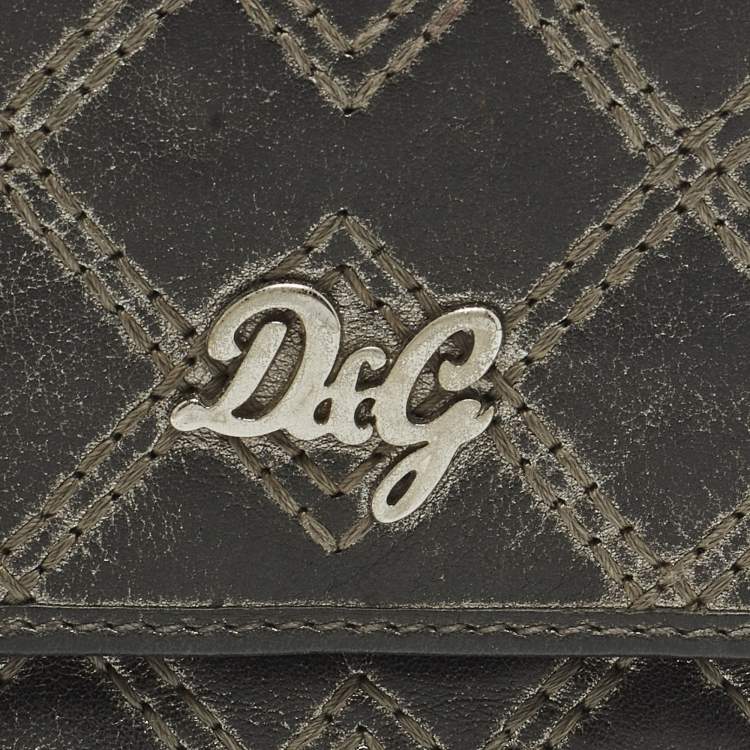 مملوكة مسبقًا D&G Logo Stitched Grey Leather Trifold Wallet