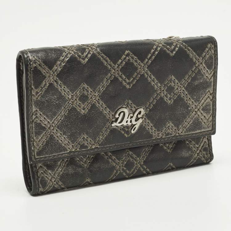 مملوكة مسبقًا D&G Logo Stitched Grey Leather Trifold Wallet