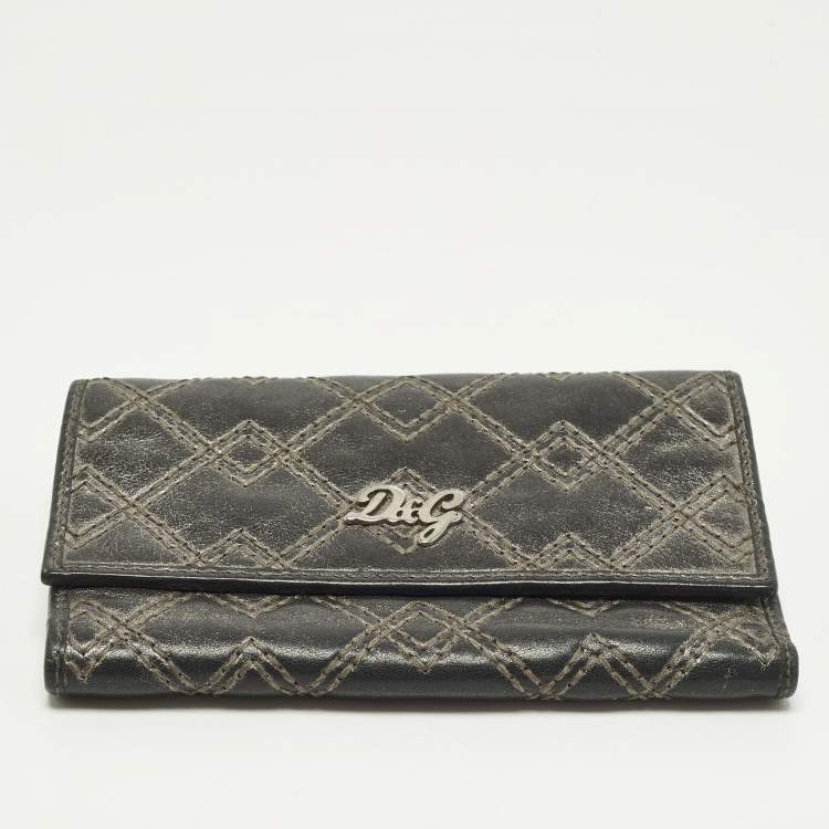 مملوكة مسبقًا D&G Logo Stitched Grey Leather Trifold Wallet