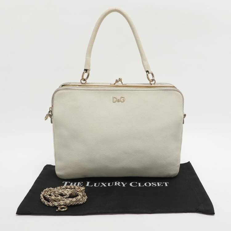 Pre Owned D&G Lily Twist Cream Leather Top Handle Bag