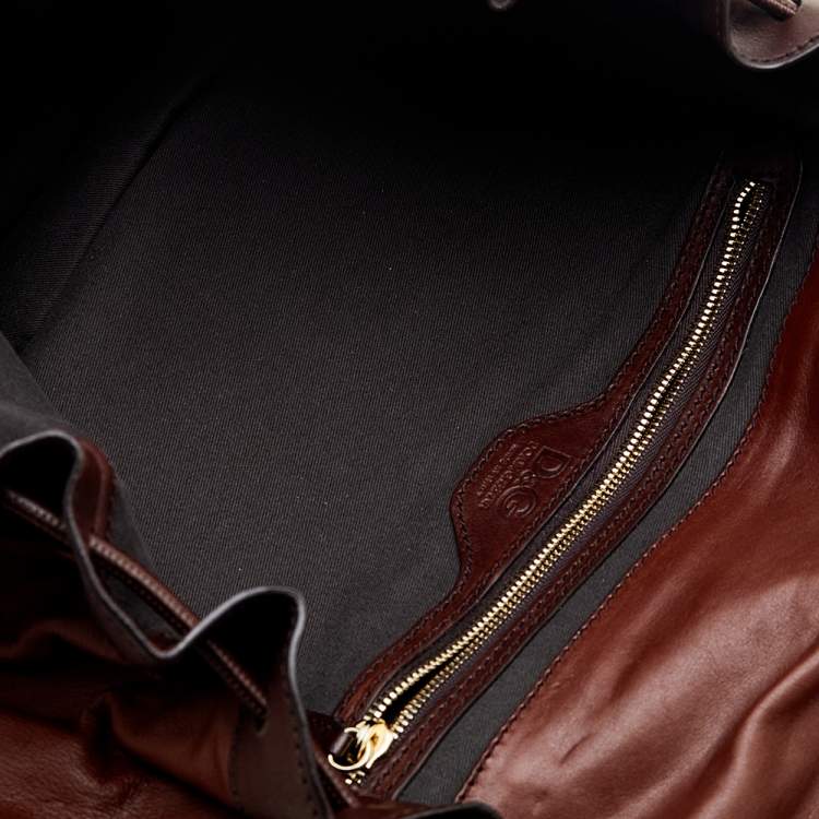 Pre Owned D&G Two Tone Brown Leather Drawstring Hobo