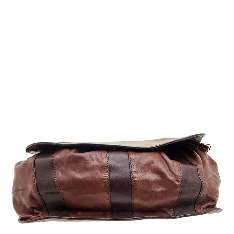 Pre Owned D&G Two Tone Brown Leather Drawstring Hobo