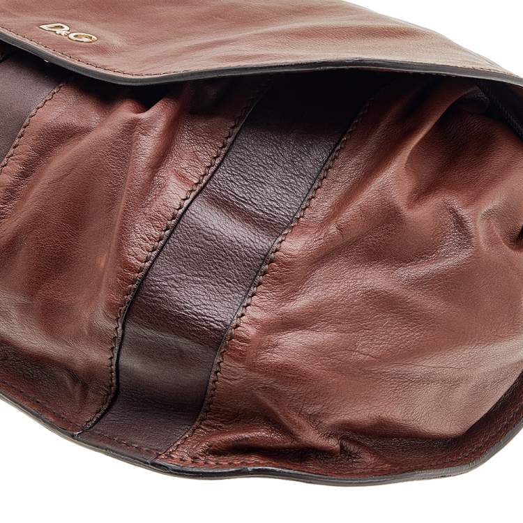 Pre Owned D&G Two Tone Brown Leather Drawstring Hobo
