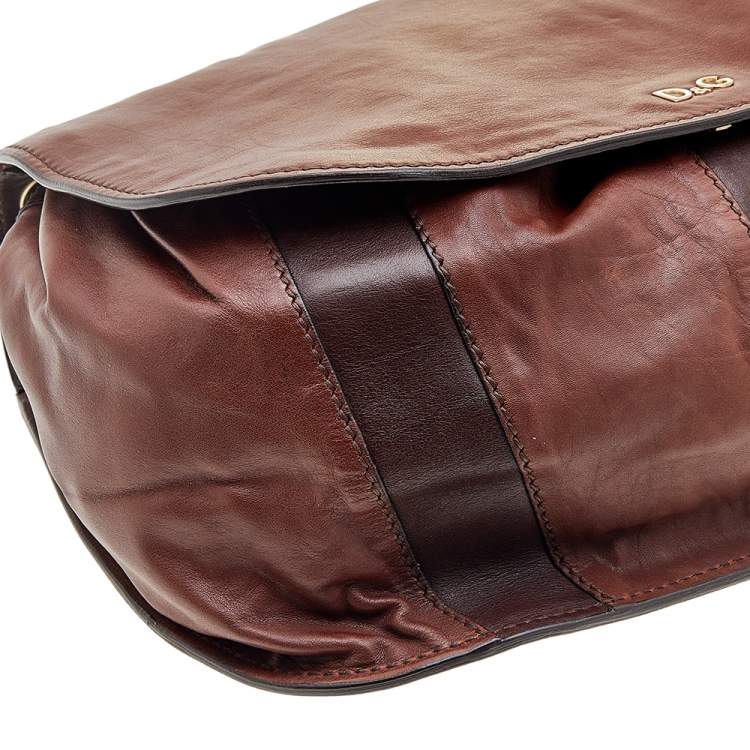 Pre Owned D&G Two Tone Brown Leather Drawstring Hobo