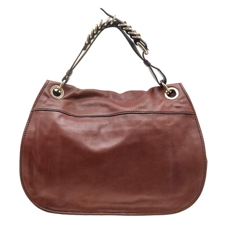 Pre Owned D&G Two Tone Brown Leather Drawstring Hobo