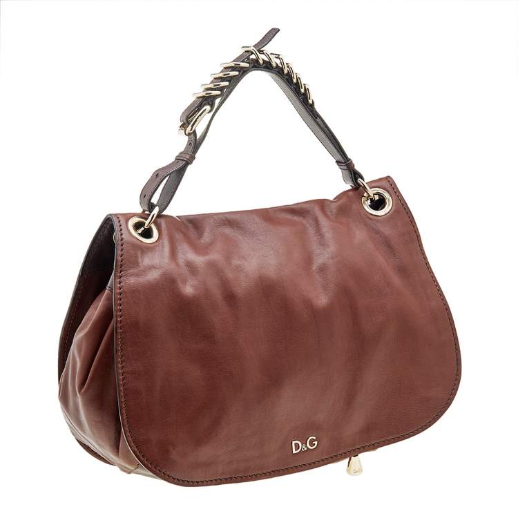 Pre Owned D&G Two Tone Brown Leather Drawstring Hobo