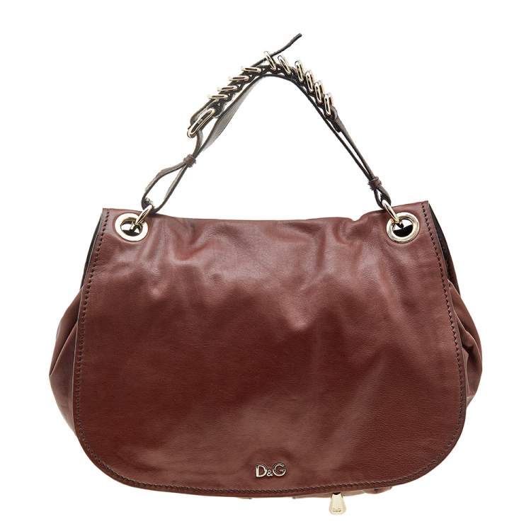 Pre Owned D&G Two Tone Brown Leather Drawstring Hobo