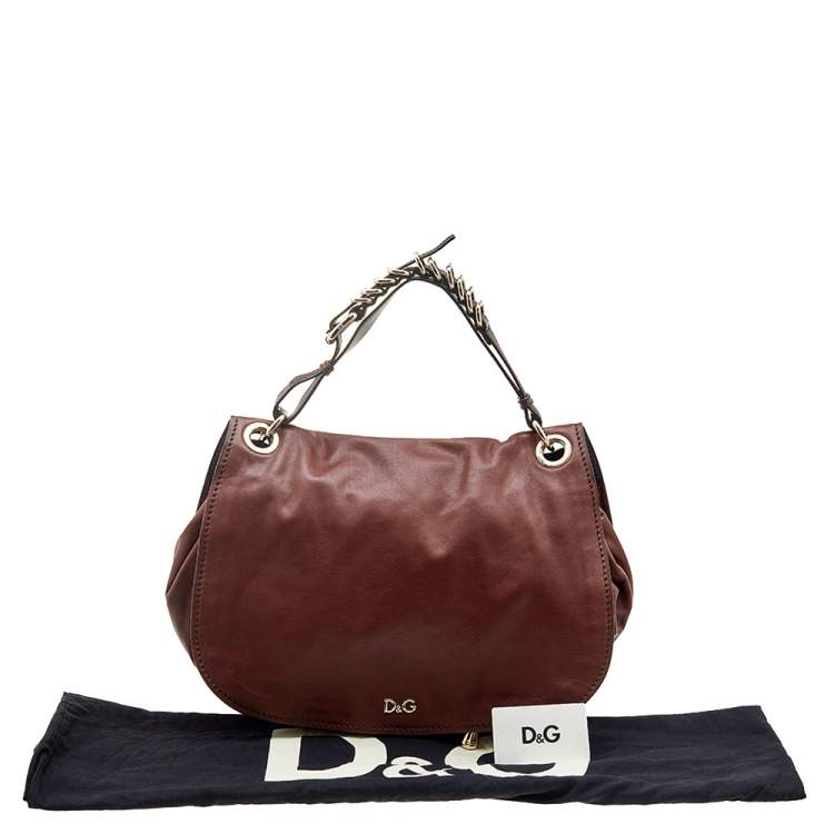Pre Owned D&G Two Tone Brown Leather Drawstring Hobo