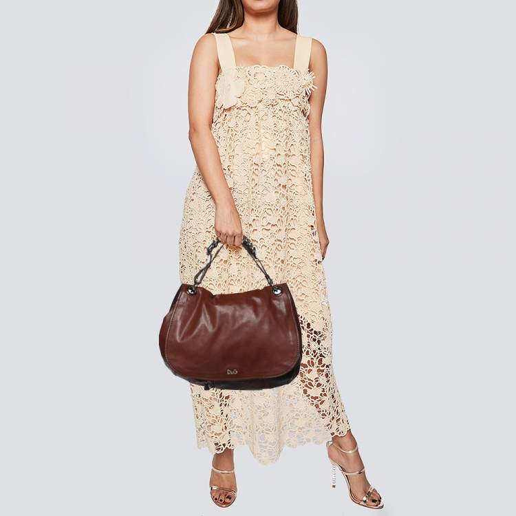 Pre Owned D&G Two Tone Brown Leather Drawstring Hobo