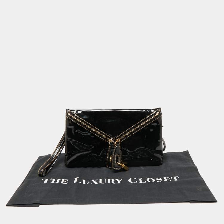 Pre Owned D&G Black Patent Leather Lock Envelope Clutch
