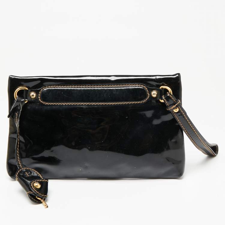 Pre Owned D&G Black Patent Leather Lock Envelope Clutch