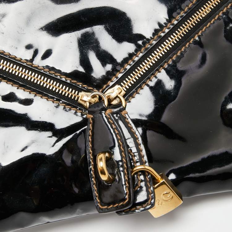 Pre Owned D&G Black Patent Leather Lock Envelope Clutch