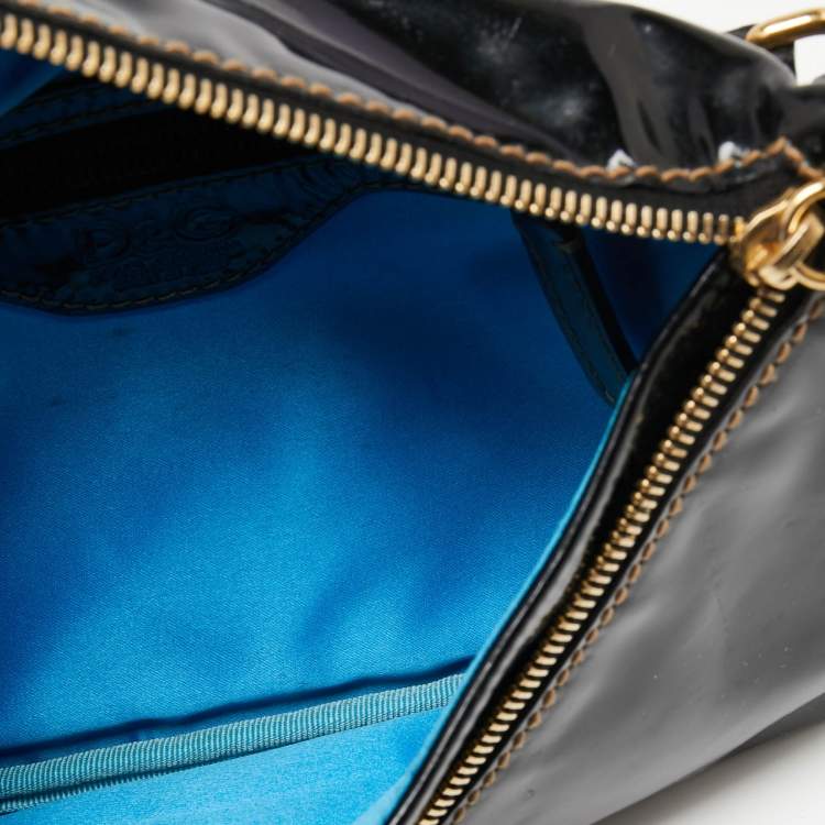 Pre Owned D&G Black Patent Leather Lock Envelope Clutch