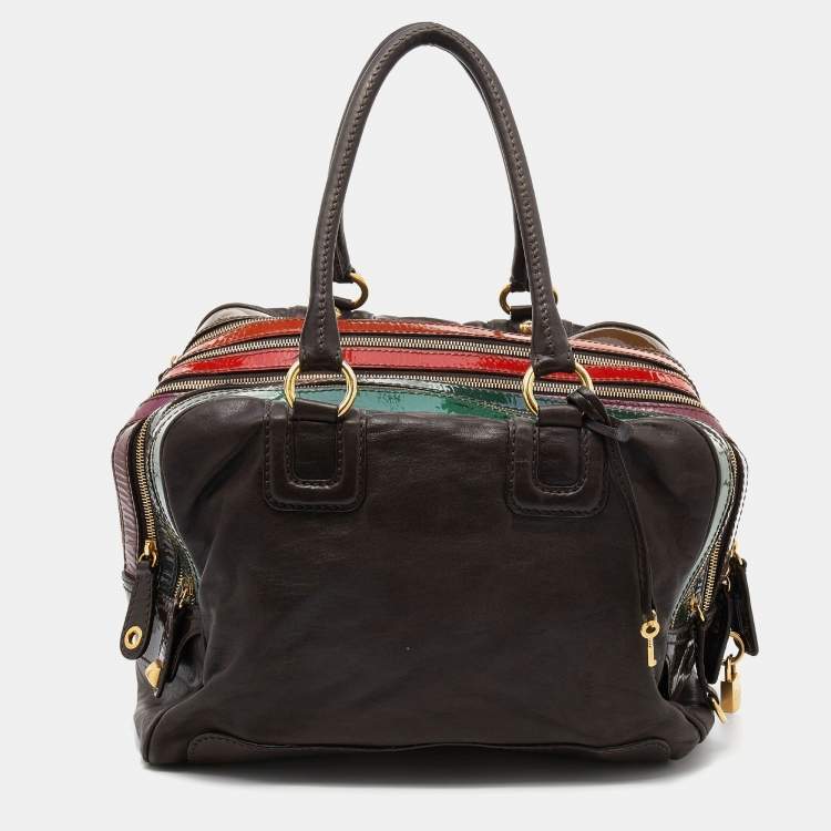 Pre Owned D&G Multicolor Patent and Leather Lily Stripe Bowler Bag