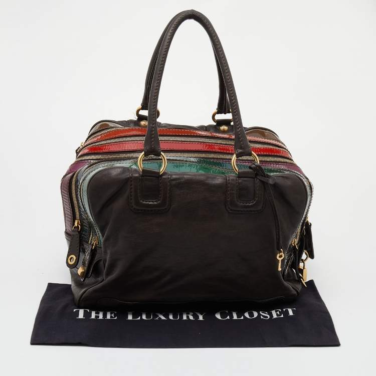 Pre Owned D&G Multicolor Patent and Leather Lily Stripe Bowler Bag