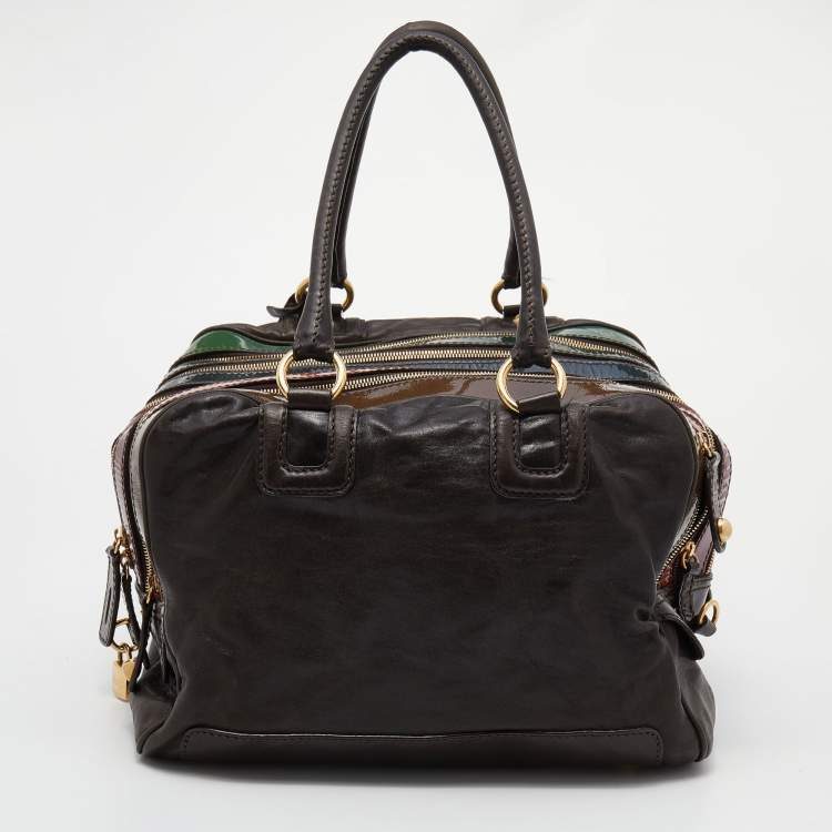 Pre Owned D&G Multicolor Patent and Leather Lily Stripe Bowler Bag