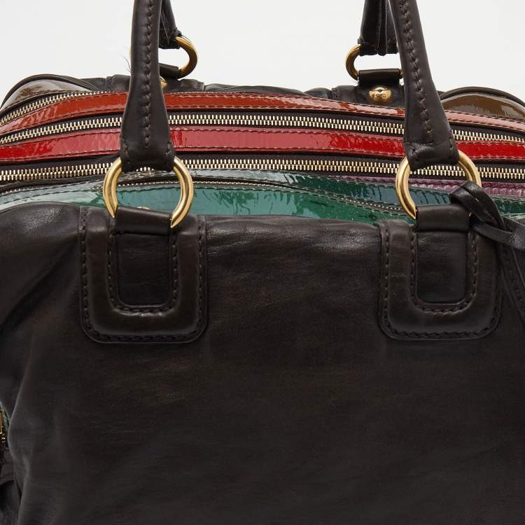 Pre Owned D&G Multicolor Patent and Leather Lily Stripe Bowler Bag