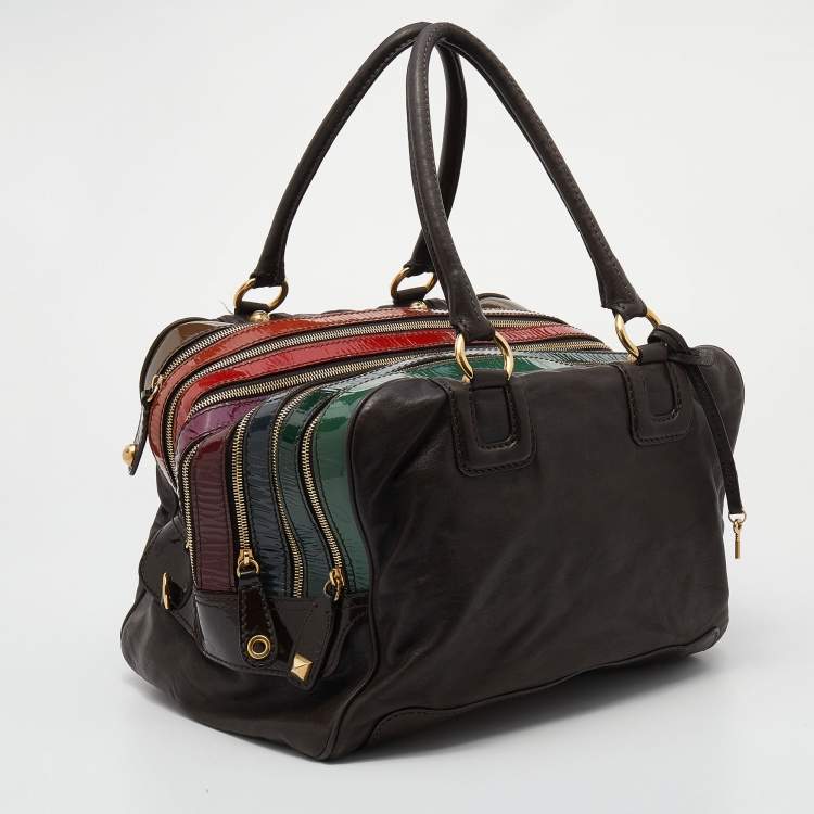 Pre Owned D&G Multicolor Patent and Leather Lily Stripe Bowler Bag