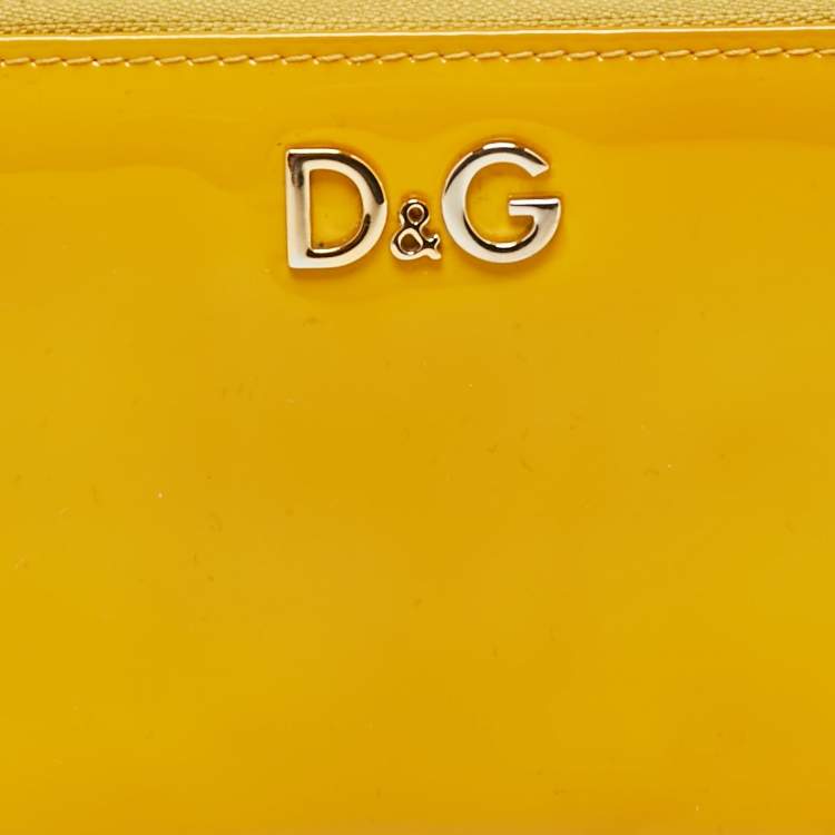 Pre Owned D&G Yellow Patent Leather Zip Around Wallet