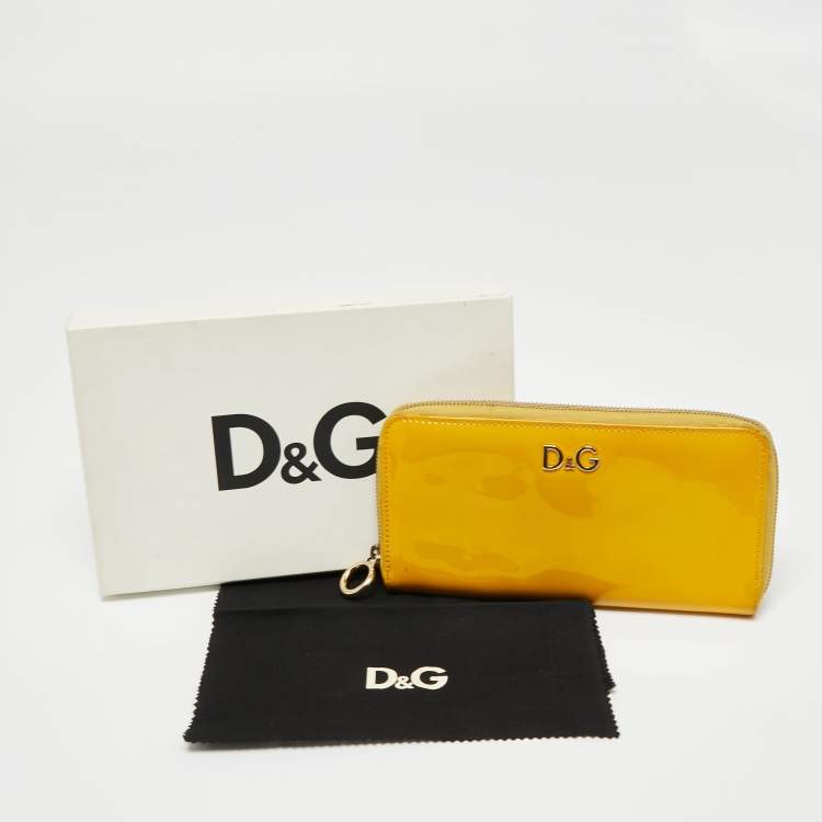 Pre Owned D&G Yellow Patent Leather Zip Around Wallet