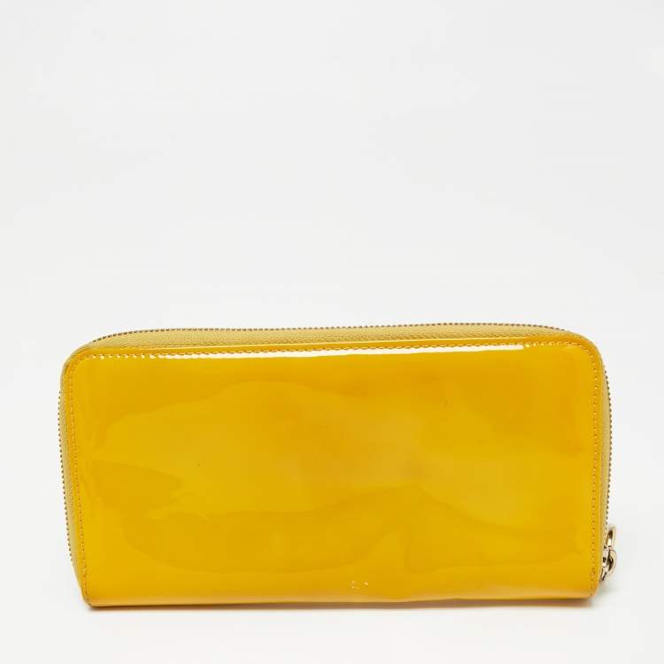 Pre Owned D&G Yellow Patent Leather Zip Around Wallet