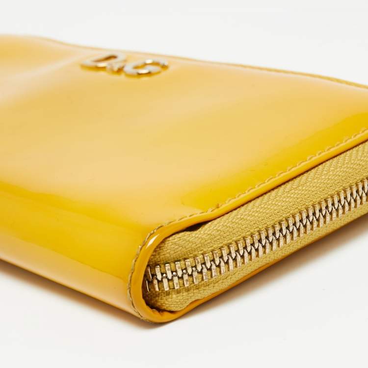 Pre Owned D&G Yellow Patent Leather Zip Around Wallet