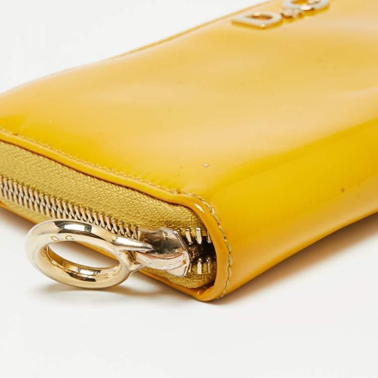 Pre Owned D&G Yellow Patent Leather Zip Around Wallet