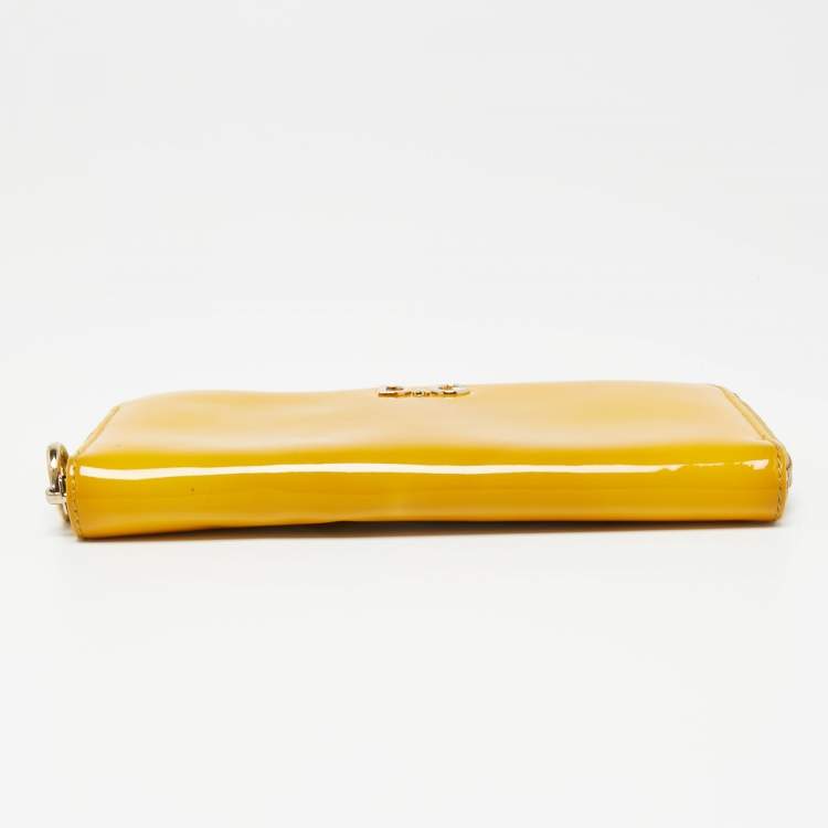 Pre Owned D&G Yellow Patent Leather Zip Around Wallet