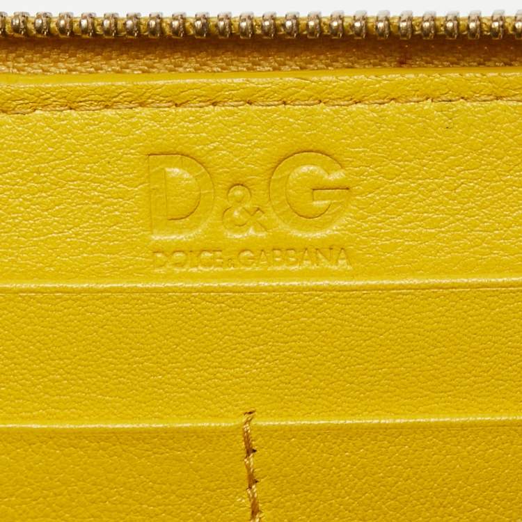 Pre Owned D&G Yellow Patent Leather Zip Around Wallet