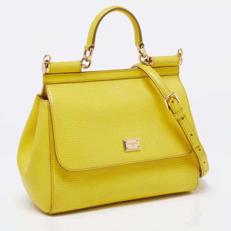 Pre Owned Dolce & Gabbana Yellow Leather Miss Sicily Top Handle Bag