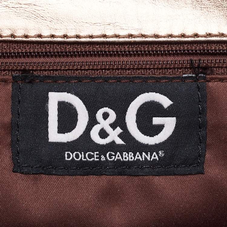 Pre Owned D&G Brown Snakeskin Embossed Leather And Suede Floral Applique Clutch