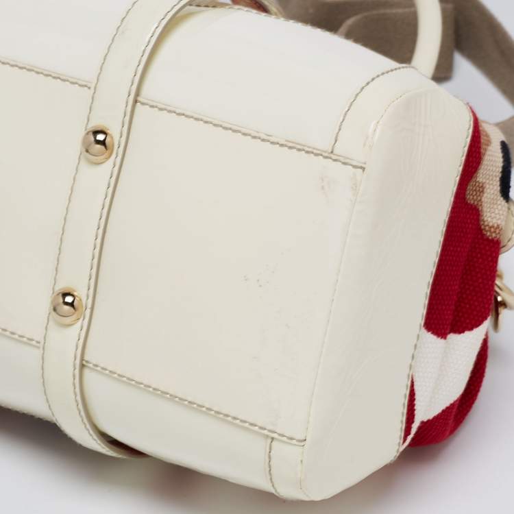 Pre Owned D&G Red/White Floral Print Canvas And Patent Leather Satchel