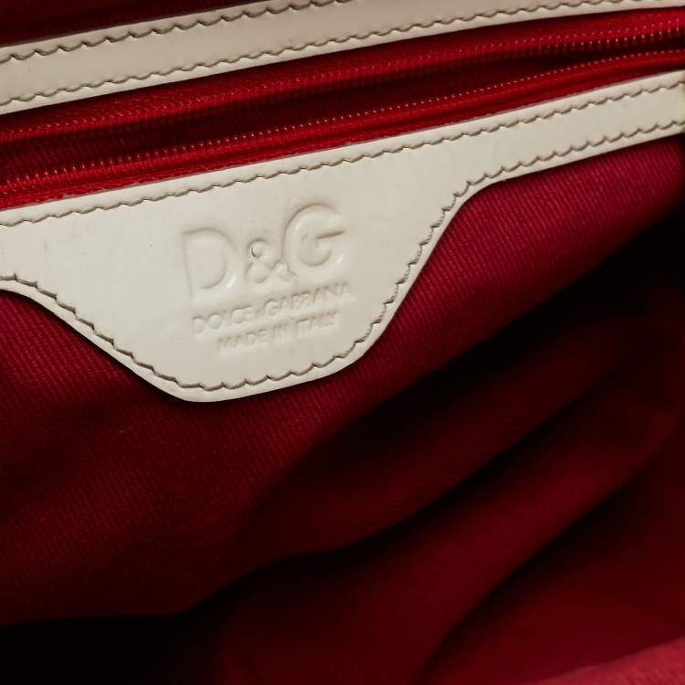 Pre Owned D&G Red/White Floral Print Canvas And Patent Leather Satchel