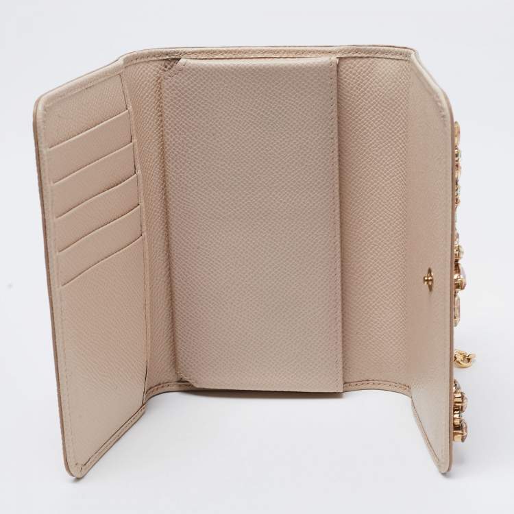 Pre Owned Dolce & Gabbana Beige Lizard Embossed Leather Sicily Von Crystals Smartphone Bag 
