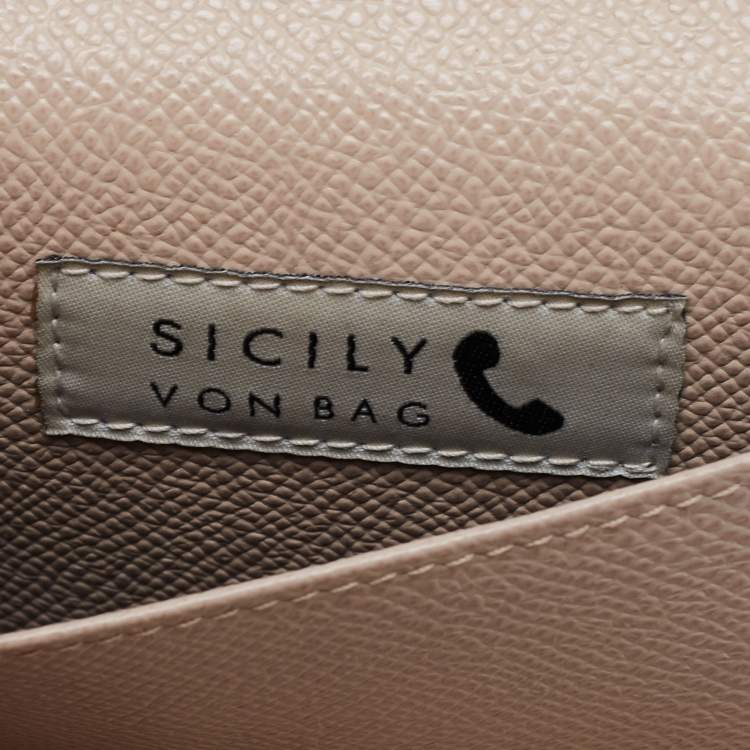Pre Owned Dolce & Gabbana Beige Lizard Embossed Leather Sicily Von Crystals Smartphone Bag 