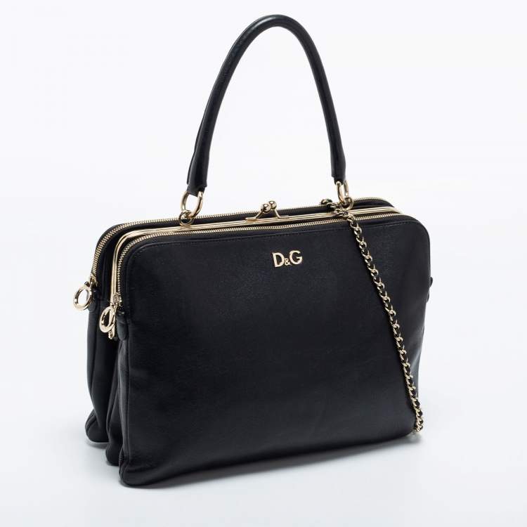 Pre Owned D&G Black Leather Lily Twist Satchel 