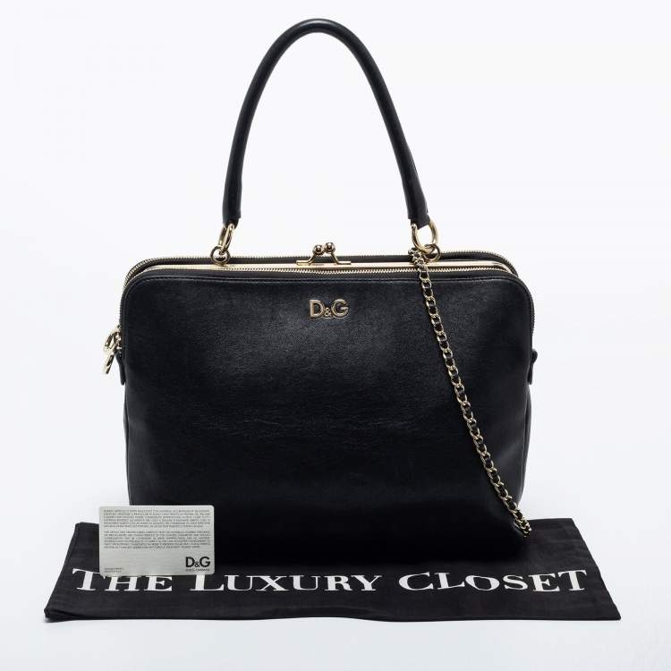 Pre Owned D&G Black Leather Lily Twist Satchel 