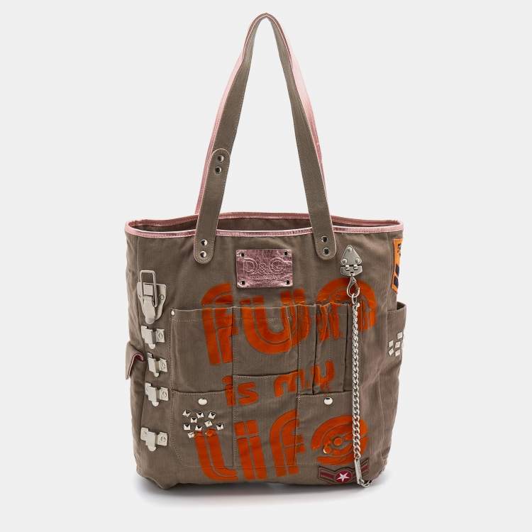Pre Owned D&G Grey Canvas Fun Is My Life Tote