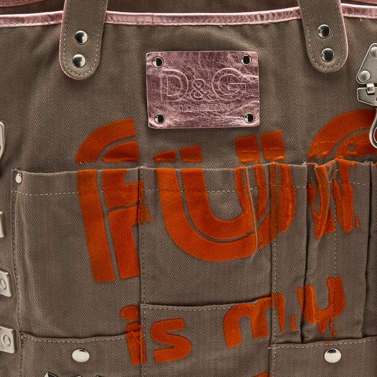Pre Owned D&G Grey Canvas Fun Is My Life Tote