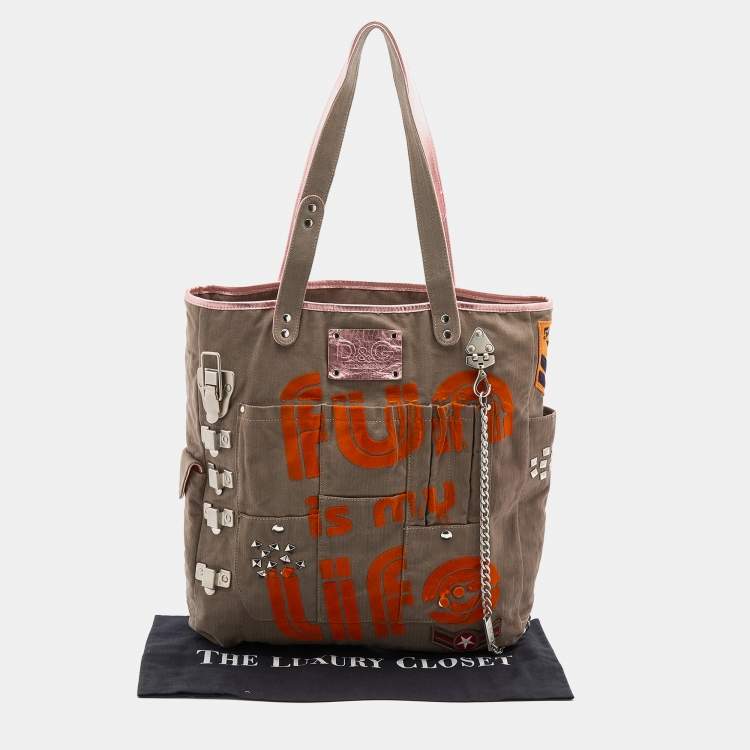 Pre Owned D&G Grey Canvas Fun Is My Life Tote