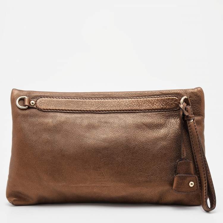 Pre Owned D&G Metallic Brown Leather Lock Envelope Zip Shoulder Bag