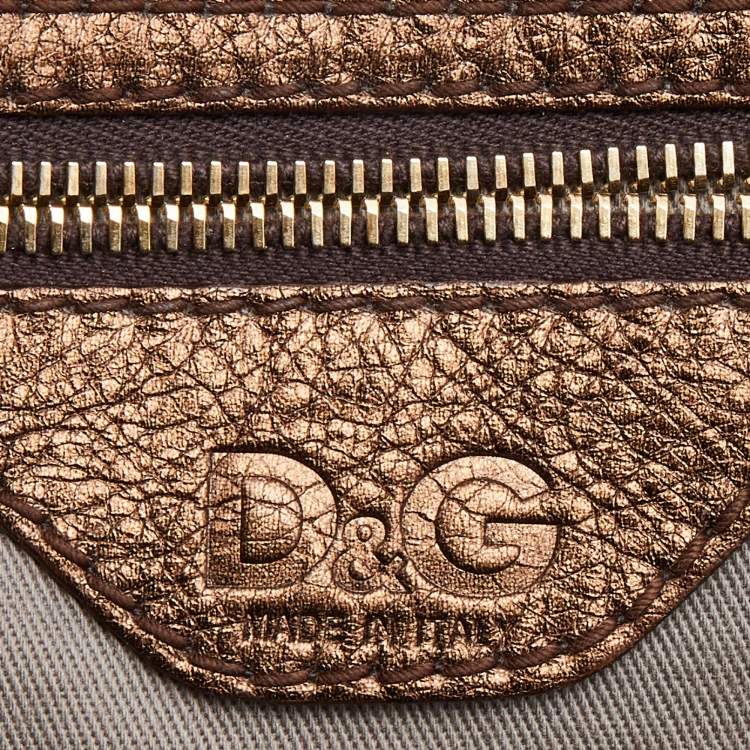 Pre Owned D&G Metallic Brown Leather Lock Envelope Zip Shoulder Bag