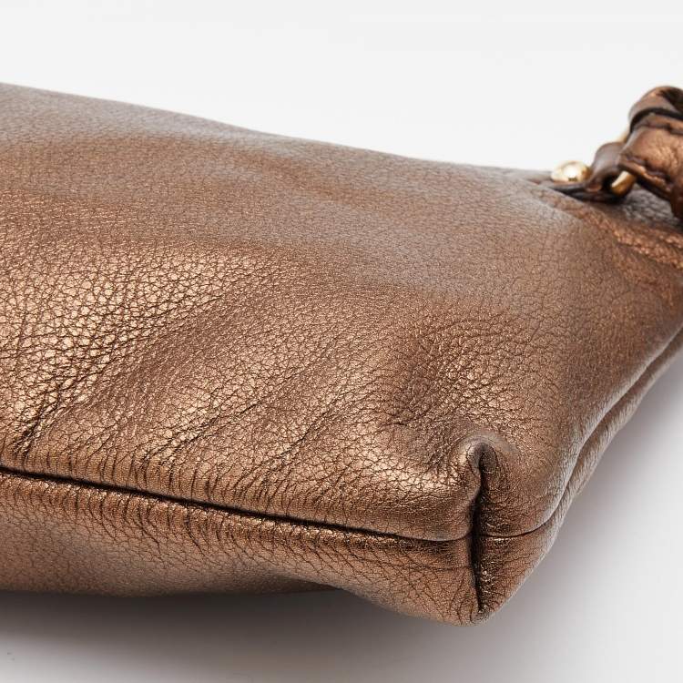 Pre Owned D&G Metallic Brown Leather Lock Envelope Zip Shoulder Bag